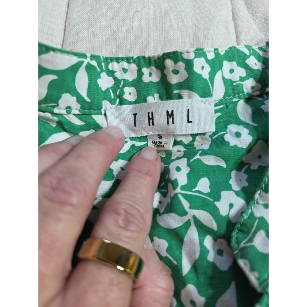 THML Classic 100% Cotton Trish Dress‎ Women's Size S Green/White Embroidered - Picture 4 of 10